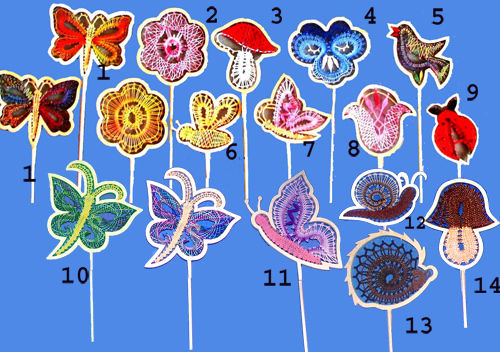 KONVOLUT Rahmen Blumenstecker Vögelchen,Blumen,Schnecke,Pilz,Stiefmütterchen,Pilz usw. 12 Stück